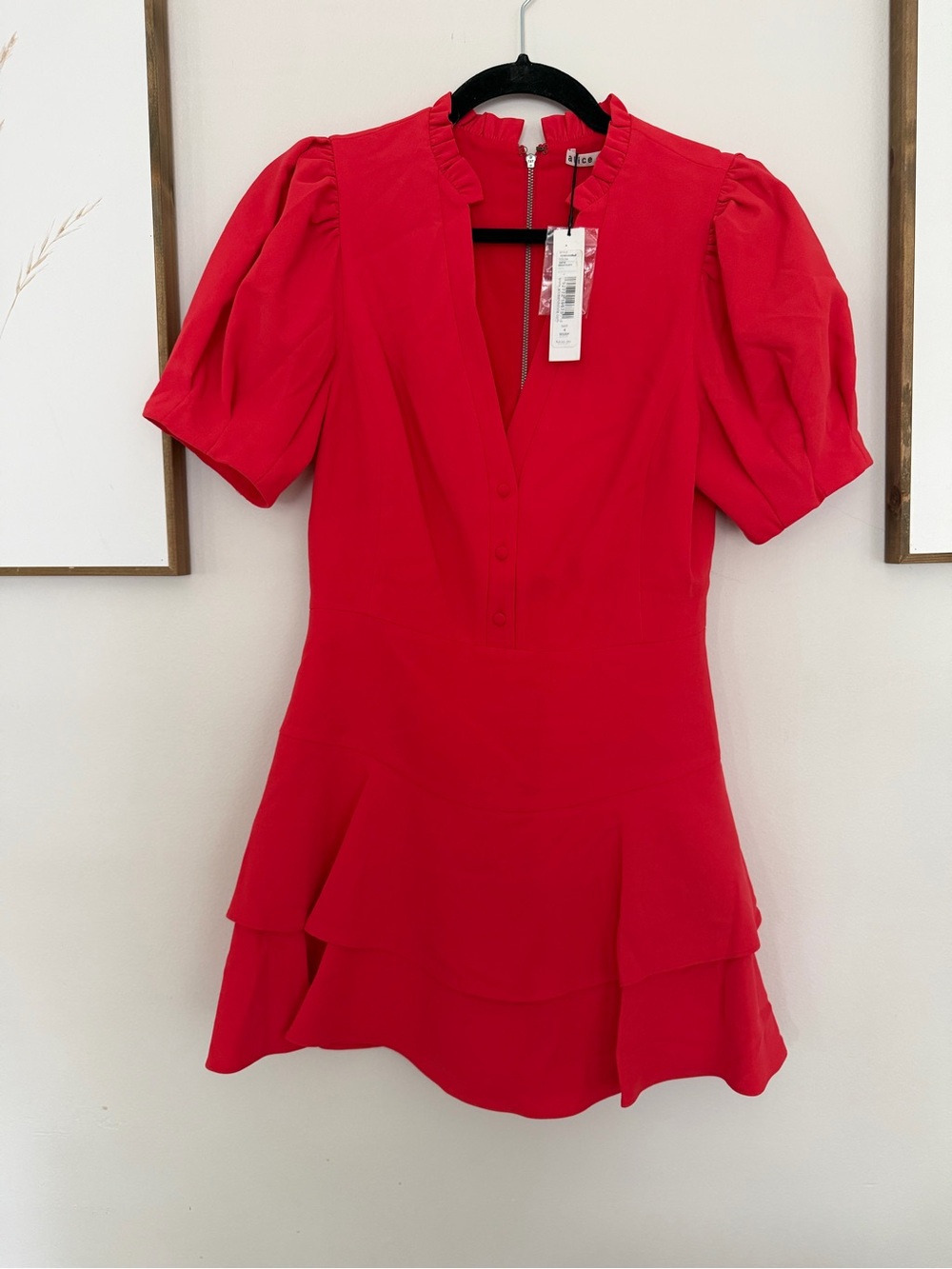 Alice + Olivia Puff Sleeve Mini Dress in Bright Poppy Size 4 NWT